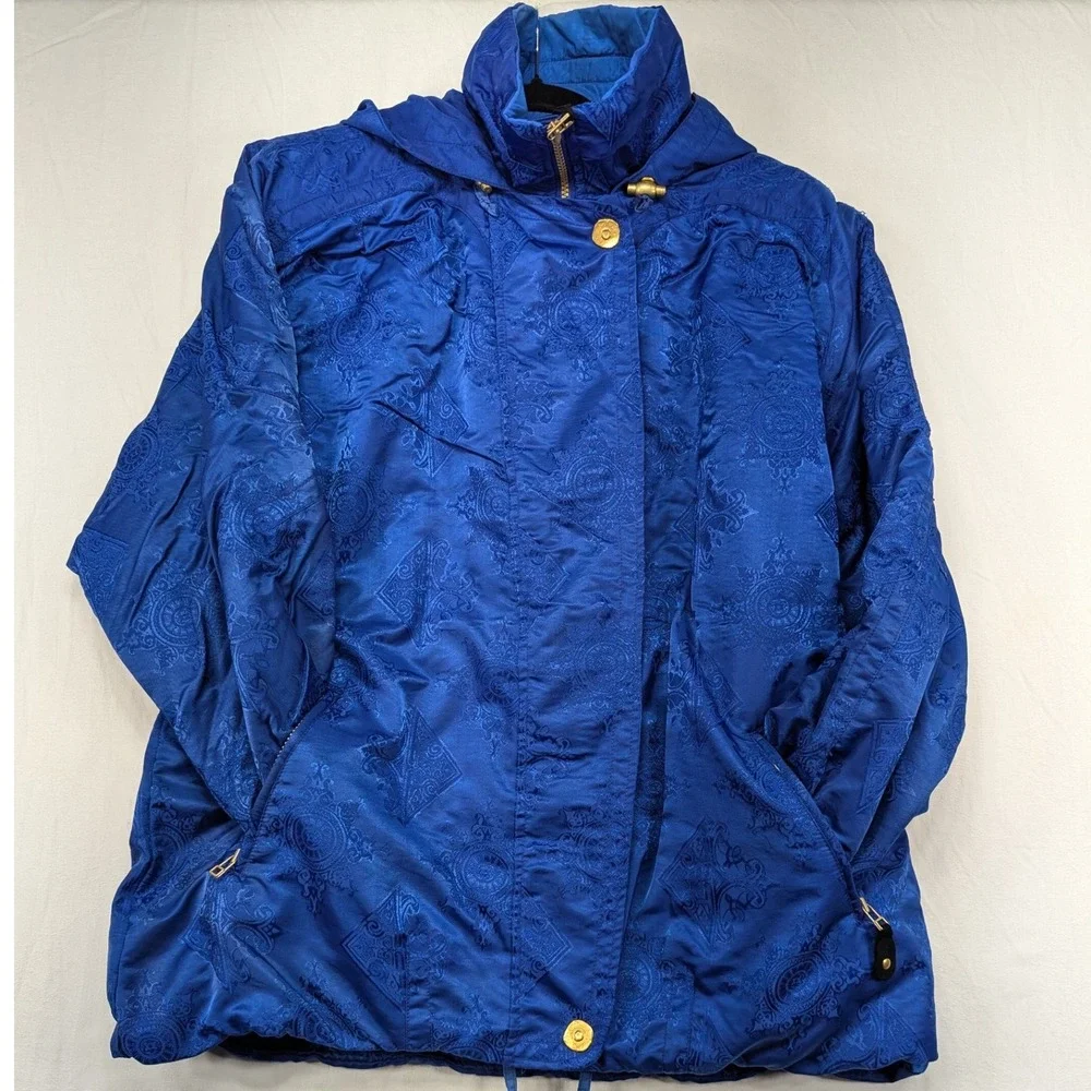 Obermeyer Royal Blue Damask‎ Pattern Hooded Ski Jacket Women's Size 12